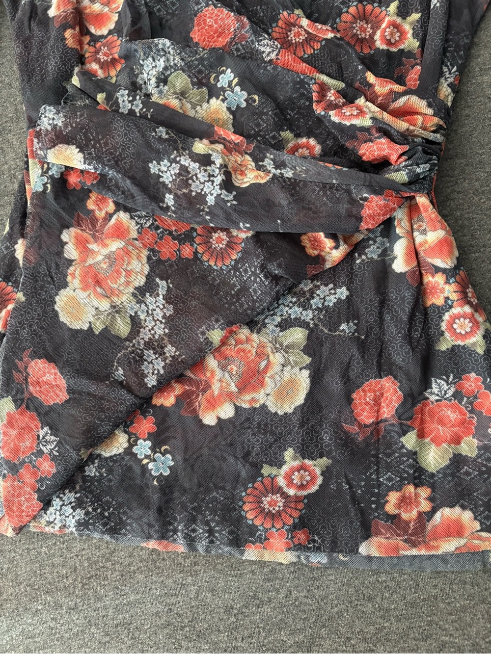 Sweet Pea Black Floral Wrap-Front Long Sleeve Top - Picture 5 of 10